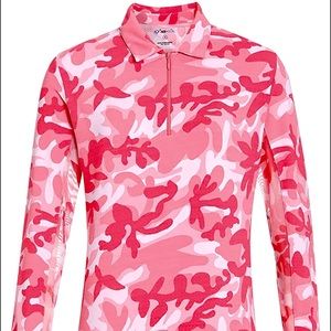 IBKUL Womens Polo Top preppy Shirt Mesh Sleeve Watermelon Camo New size XL XXL